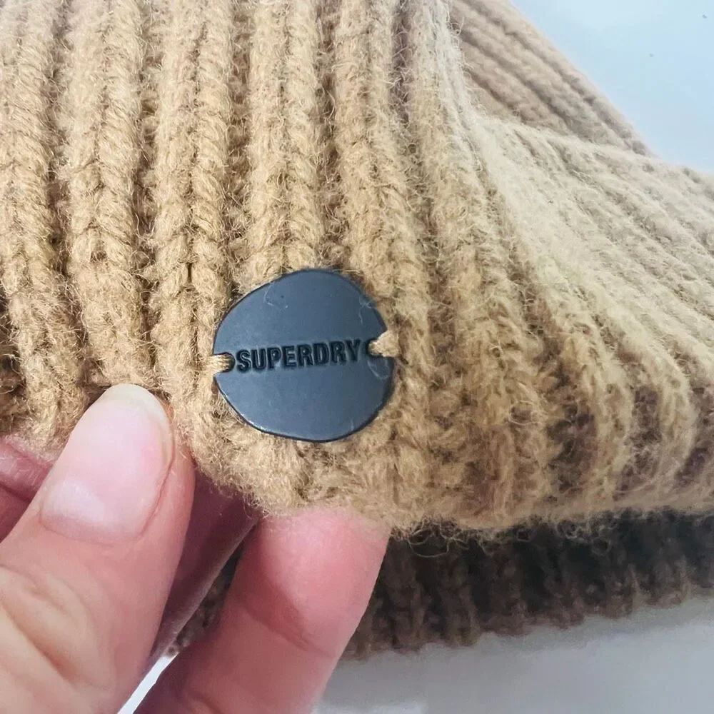 Superdry Brown Winter Beanie Hat Wool Nylon One Size Unisex